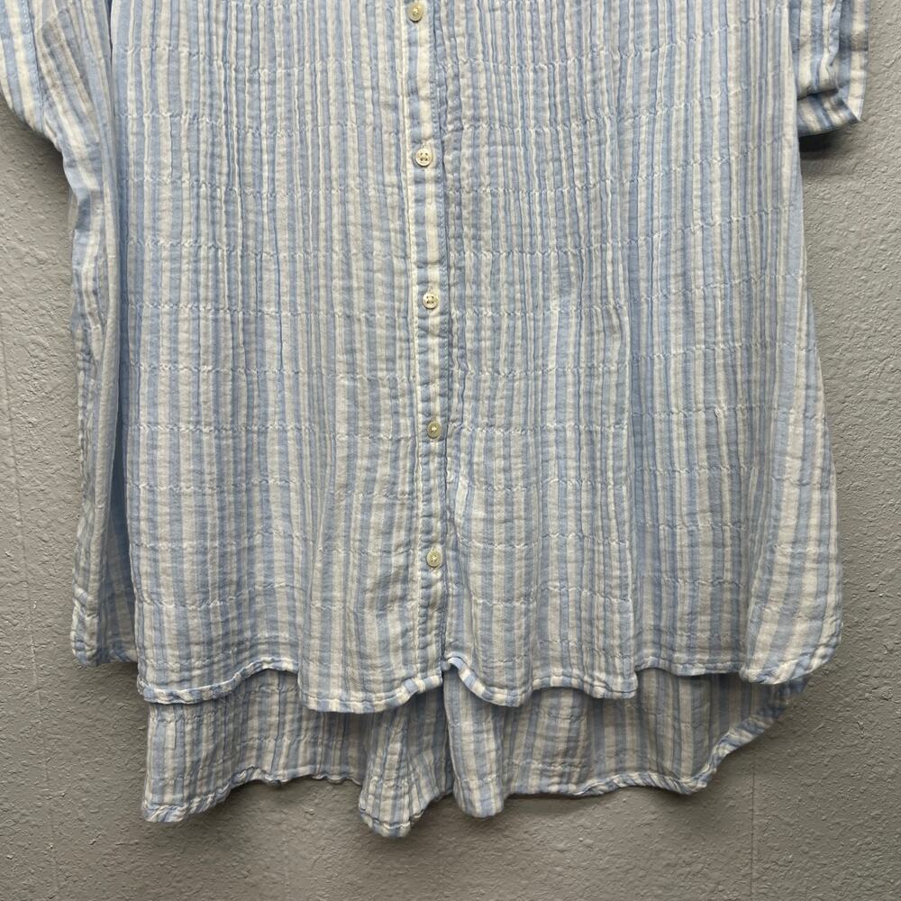 Old Navy Crinkled Striped Button Front Shirt Womens Small Oversized Nautical - Picture 4 of 11